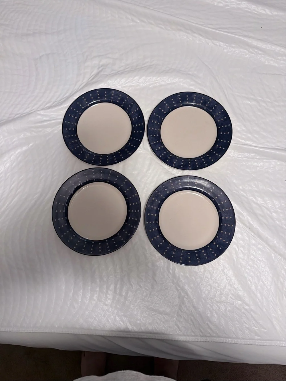 Classic Navy and Cream salad Plates - Set of 4